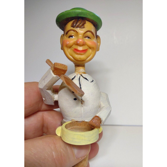 ANRI Chef Stirs Bowl Bottle Stopper Carved Puppet Man Barware Vintage Mechanical - Picture 1 of 8